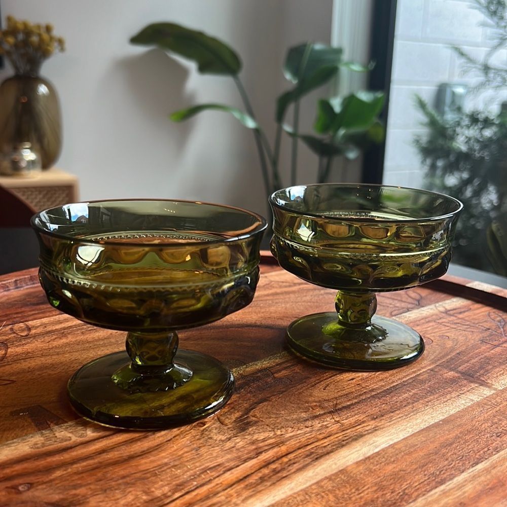 Vintage Uranium-Green Coupe Glasses - Set of Two